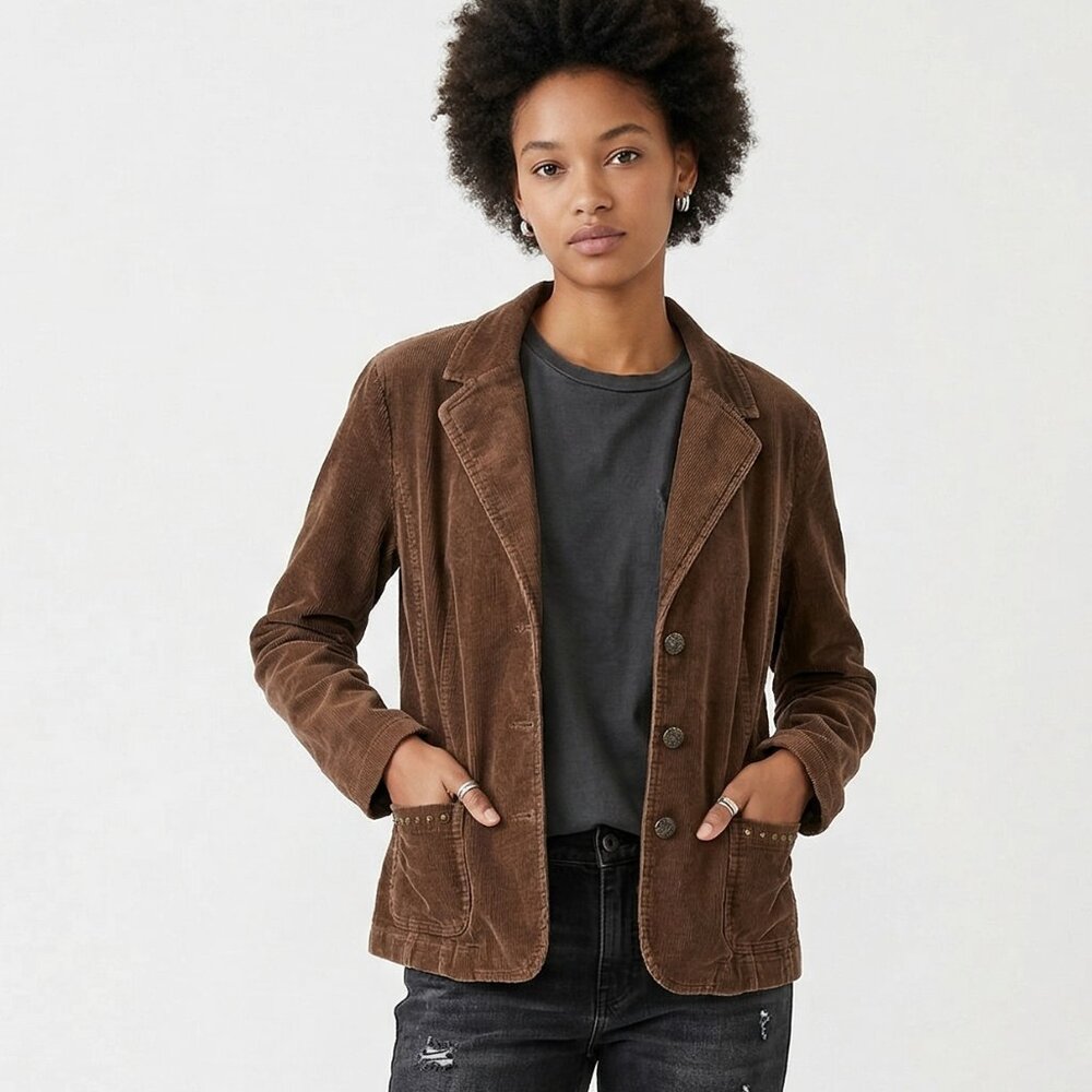 Style & Co. Jacket Brown Corduroy Studded Grunge Boho Casual Academia Twee PL